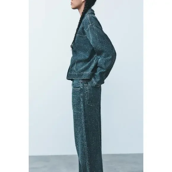 Zara Rhinestone Covered Relaxed Fit Baggy Jeans - Picture 4 of 10